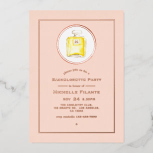 Invitación Con Relieve Metalizado Dorado Rosa y solomillo Rubor Perfume rosa