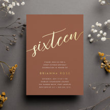 Dorado Script Sweet 16 Fiesta de cumpleaños