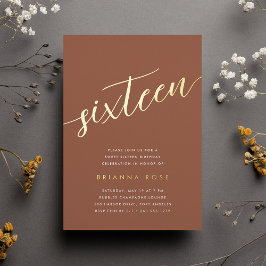 Invitación Con Relieve Metalizado Dorado Script Sweet 16 Fiesta de cumpleaños