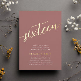 Invitación Con Relieve Metalizado Dorado Script Sweet 16 Fiesta de cumpleaños