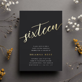 Invitación Con Relieve Metalizado Dorado Script Sweet 16 Fiesta de cumpleaños