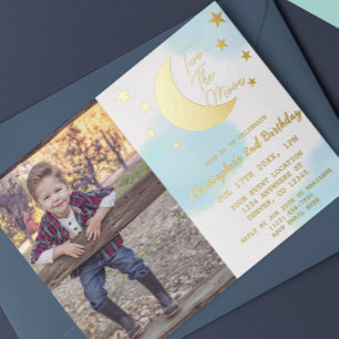 Invitación Con Relieve Metalizado Dos a la Luna 2do Cumpleaños