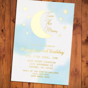 Invitación Con Relieve Metalizado Dos a la Luna 2do Cumpleaños