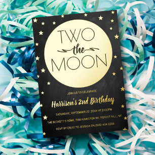 Invitación Con Relieve Metalizado Dos al Luna 2do Cumpleaños Real