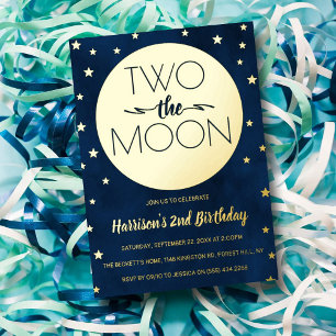 Invitación Con Relieve Metalizado Dos al Luna 2do Cumpleaños Real