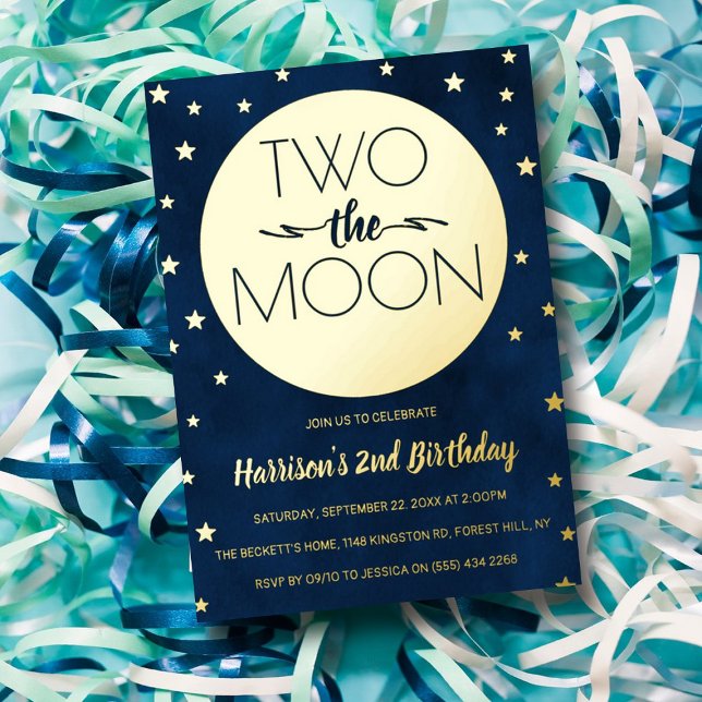 Invitación Con Relieve Metalizado Dos El Segundo Cumpleaños Real De La Luna (Subido por el creador)