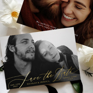 Invitación Con Relieve Metalizado Dos Foto La Dolce Vita Gold Save The Date