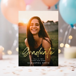 Invitación Con Relieve Metalizado Dos Fotos Graduación Fiesta Dorado Pincel Personal