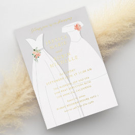 Invitación Con Relieve Metalizado Dos novias Boda Vestido Lesbianas Ducha Parejas