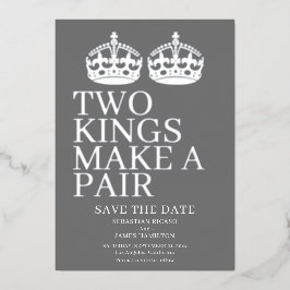 Invitación Con Relieve Metalizado Dos Reyes Forman Una Pareja Boda Gay