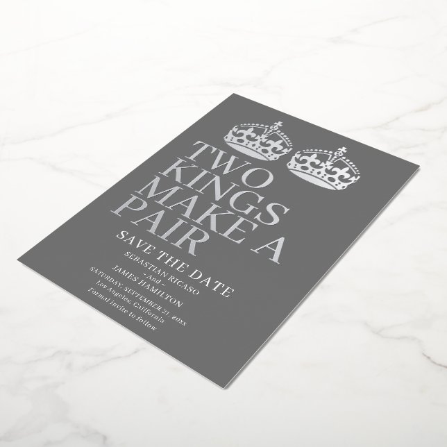 Invitación Con Relieve Metalizado Dos Reyes Hacen Una Pareja Boda Gay (girado)