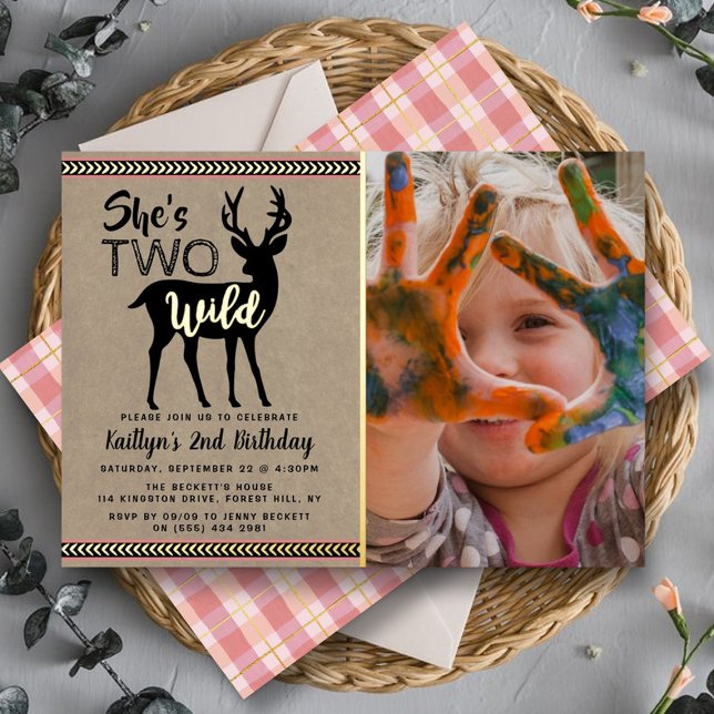 Invitación Con Relieve Metalizado Dos salvajes Chicas de venados de Woodland Segundo (Subido por el creador)