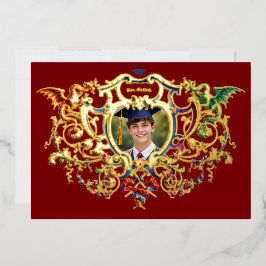 Invitación Con Relieve Metalizado Dragons Rococo Cartouche Photo Template Foil
