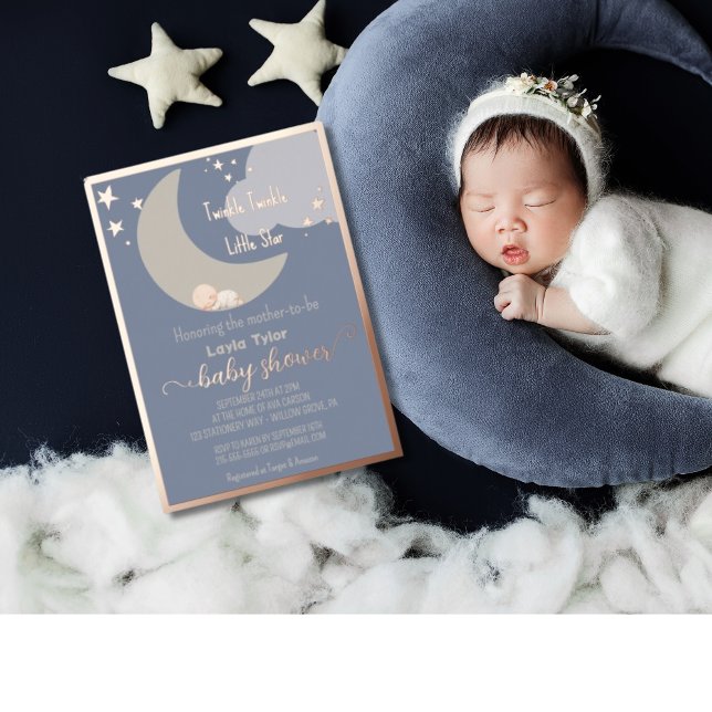 Invitación Con Relieve Metalizado Dreamy Baby Rosa Gold Baby Shower (Subido por el creador)