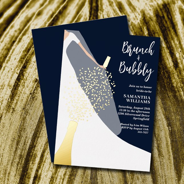 Invitación Con Relieve Metalizado Dress and Veil Bridal Shower Navy (Subido por el creador)