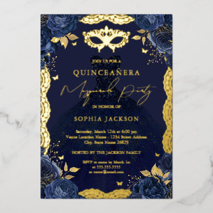 Invitación Con Relieve Metalizado Dress de fiesta de disfraz de flores de la marina