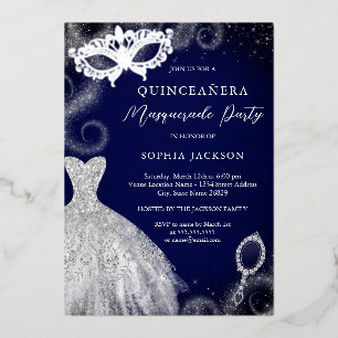 Invitación Con Relieve Metalizado Dress de Quinceañera de fiesta de disfraz de Navy
