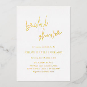 Invitación Con Relieve Metalizado Ducha Bridal Clásica Elegante