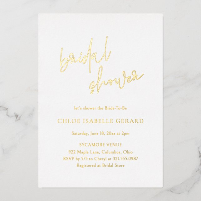 Invitación Con Relieve Metalizado Ducha Bridal Clásica Elegante (Anverso)