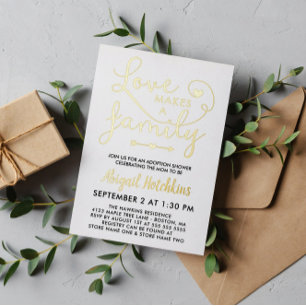 Invitación Con Relieve Metalizado Ducha de adopción de amor de papel de oro hace una