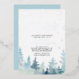 Invitación Con Relieve Metalizado Ducha de Bebé Árboles de Invierno Copo de Nieve Pl