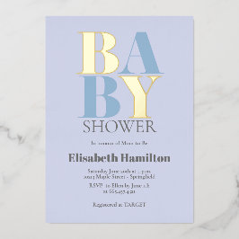 Invitación Con Relieve Metalizado Ducha de Bebé Azul