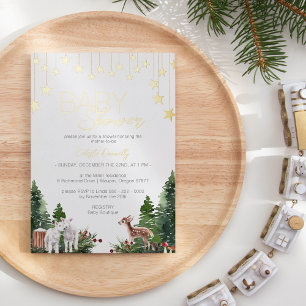 Invitación Con Relieve Metalizado Ducha de bebé blanca clásica simple de Navidad en