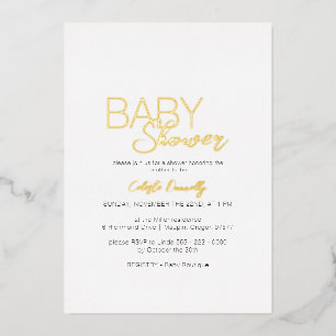 Invitación Con Relieve Metalizado Ducha de bebé blanca minimalista moderna de FOIL