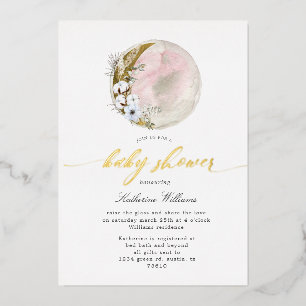Invitación Con Relieve Metalizado ducha de bebé bohemio místico de luna
