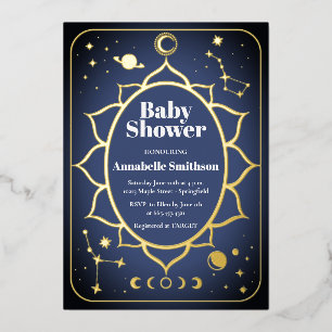 Invitación Con Relieve Metalizado Ducha de Bebé Boho