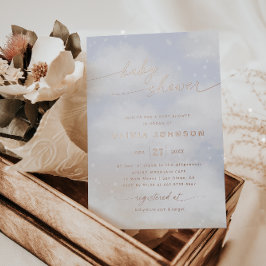 Invitación Con Relieve Metalizado Ducha de bebé con tema de nubes