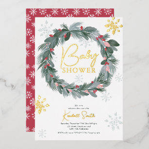 Invitación Con Relieve Metalizado Ducha de bebé corona floral verde azul rojo de Nav