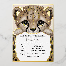 Invitación Con Relieve Metalizado Ducha de Bebé Cubo Beige Crema