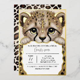 Invitación Con Relieve Metalizado Ducha de Bebé Cubo Beige Crema