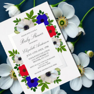 Invitación Con Relieve Metalizado Ducha de bebé de Anémona Panda Patriótica
