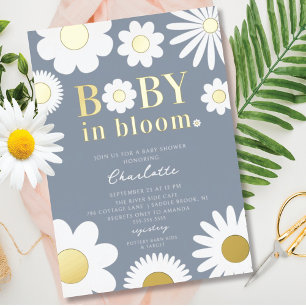 Invitación Con Relieve Metalizado Ducha de bebé de bebé en flor moderna