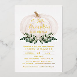Invitación Con Relieve Metalizado Ducha de Bebé de Calabacita Rústica con Hoja de Or