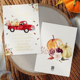 Invitación Con Relieve Metalizado Ducha de bebé de camión vintage rojo de otoño de p