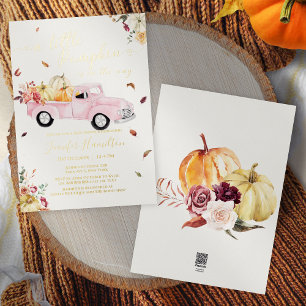 Invitación Con Relieve Metalizado Ducha de bebé de camioneta vintage rosa de otoño L