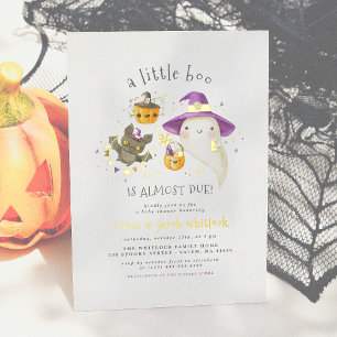 Invitación Con Relieve Metalizado Ducha de bebé de Halloween con foil real Un pequeñ