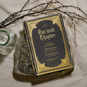 Invitación Con Relieve Metalizado Ducha de bebé de libro de biblioteca de Halloween 