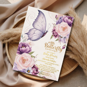Invitación Con Relieve Metalizado Ducha de Bebé de Mariposa con Pastel Suave