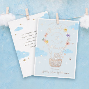 Invitación Con Relieve Metalizado Ducha de bebé de oso de peluche en globo aerostáti