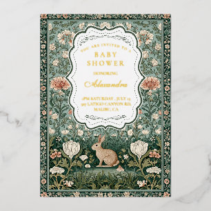 Invitación Con Relieve Metalizado Ducha de Bebé del Conejo del Bosque Caprichoso