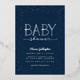 Invitación Con Relieve Metalizado Ducha de bebé estrella titilar titilar azul marino