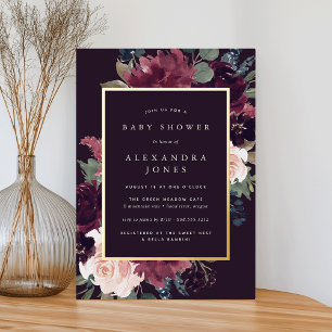 Invitación Con Relieve Metalizado Ducha de Bebé Flor de Ciruelo