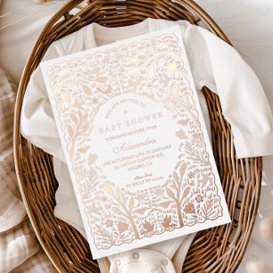 Invitación Con Relieve Metalizado Ducha de Bebé Ilustrada de la Naturaleza