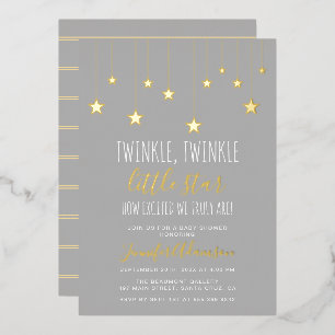 Invitación Con Relieve Metalizado Ducha de bebé Modern Twinkle Little Star