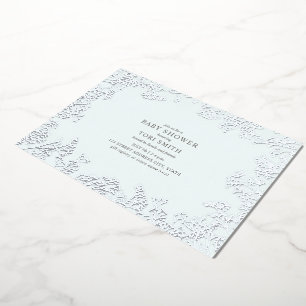 Invitación Con Relieve Metalizado Ducha de bebé Niño Azul Aliento de Bebé