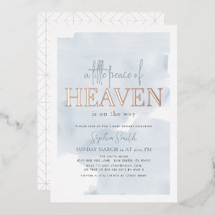 Invitación Con Relieve Metalizado Ducha de bebé niño cielo azul un poco de cielo